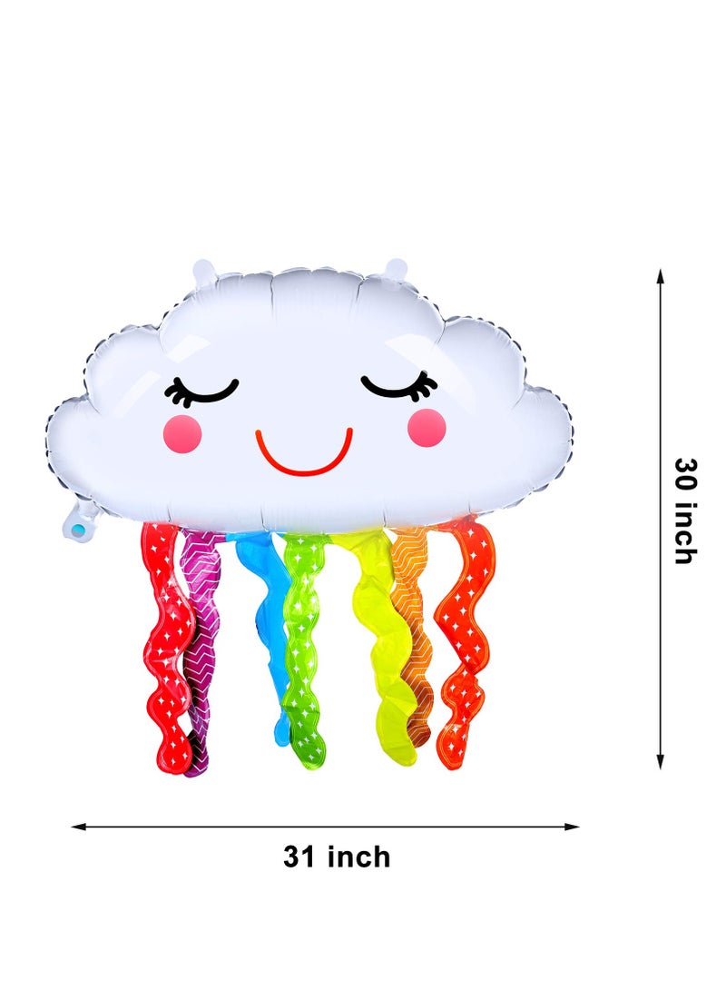 SYOSI ٦ قطع ٣٠ إنش بالونات فويل على شكل سحابة قوس قزح بالونات فويل ميلار بوجه مبتسم بالونات شريطية لزينة حفلات قوس قزح زينة حفلات عيد الميلاد وحفلات استقبال المولود - Image 5