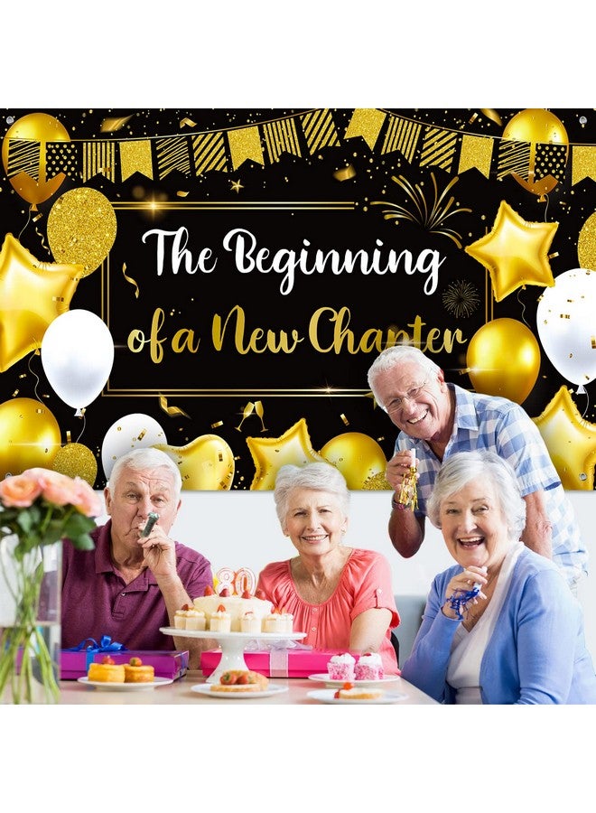 Frienda Retirement Farewell Party Decorations Beginning of a New Chapter Decor Retirement Banner for Party Sign Extra Large Black Gold Backdrop for Miss You Going Away, 71 x 43 Inch - Image 4