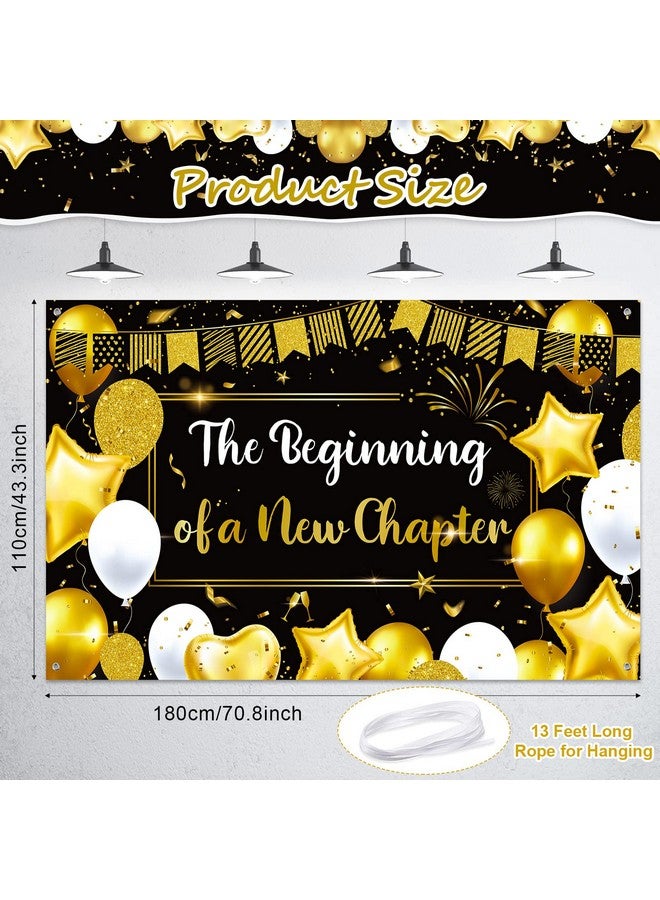 Frienda Retirement Farewell Party Decorations Beginning of a New Chapter Decor Retirement Banner for Party Sign Extra Large Black Gold Backdrop for Miss You Going Away, 71 x 43 Inch - Image 2