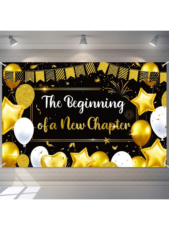 Frienda Retirement Farewell Party Decorations Beginning of a New Chapter Decor Retirement Banner for Party Sign Extra Large Black Gold Backdrop for Miss You Going Away, 71 x 43 Inch - Image 1