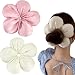 DINPREY Large Flower Satin Hair Scrunchies for Women, Floral Shape Silk Hair Ties for Girls, Fashion Korea Oversized Flower Hair Accessories for Thick Curly Hair (Pink and Beige) - Image 2