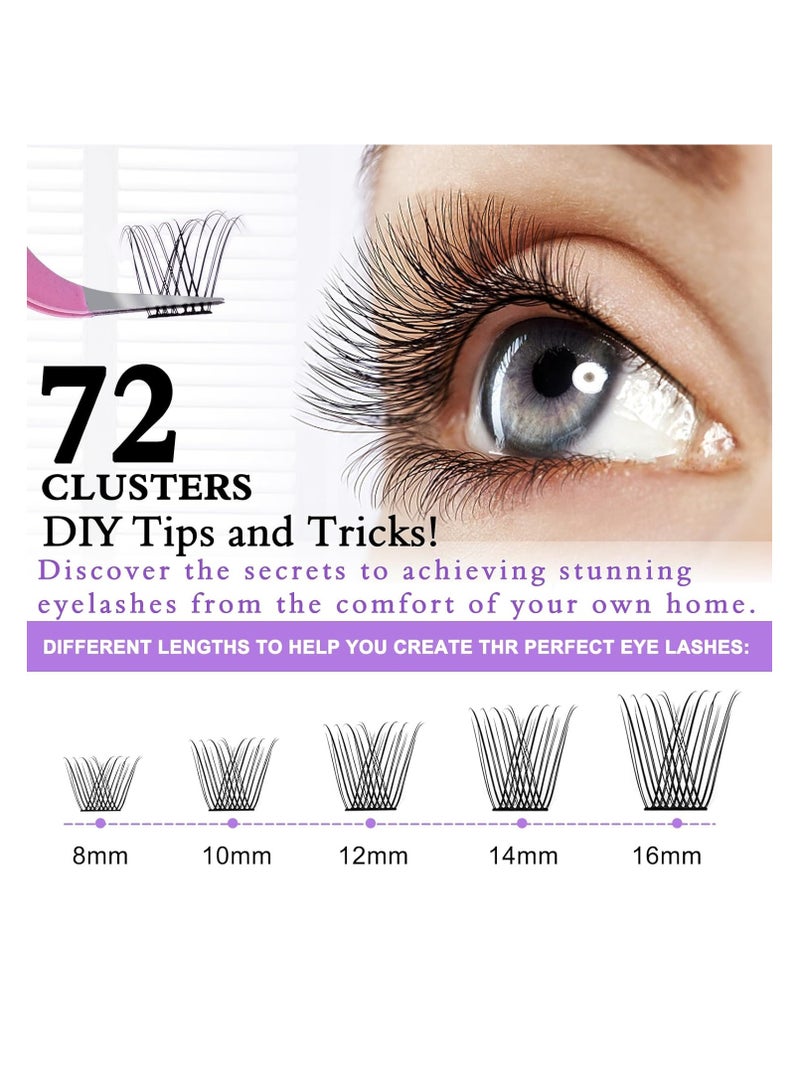 72 Pcs Lash Clusters Eyelash Extensions Wispy False Eyelashes Lash Clusters DIY Eyelash Extensions Individual False Eyelashes for Women 02