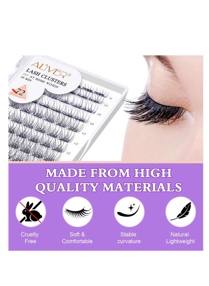 72 Pcs Lash Clusters Eyelash Extensions Wispy False Eyelashes Lash Clusters DIY Eyelash Extensions Individual False Eyelashes for Women 02