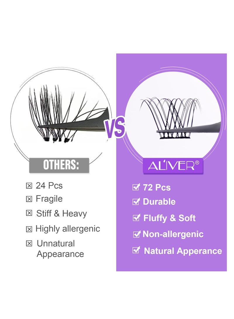 72 Pcs Lash Clusters Eyelash Extensions Wispy False Eyelashes Lash Clusters DIY Eyelash Extensions Individual False Eyelashes for Women 02