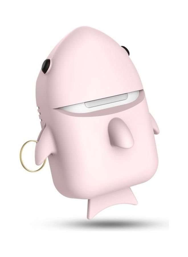 Anti-fall Shark Shape Silicone Earphone Protective Case with Carabiner for AirPods 1/2 Pink - Image 2