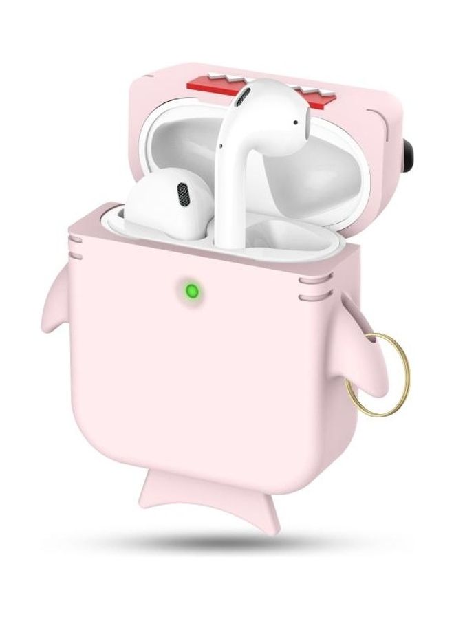 Anti-fall Shark Shape Silicone Earphone Protective Case with Carabiner for AirPods 1/2 Pink - Image 3