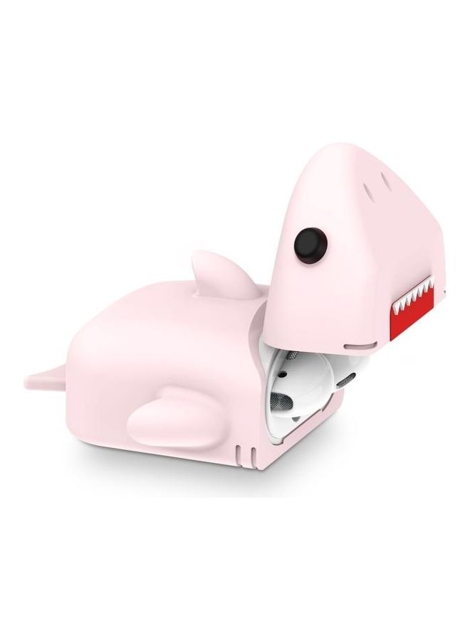 Anti-fall Shark Shape Silicone Earphone Protective Case with Carabiner for AirPods 1/2 Pink - Image 4