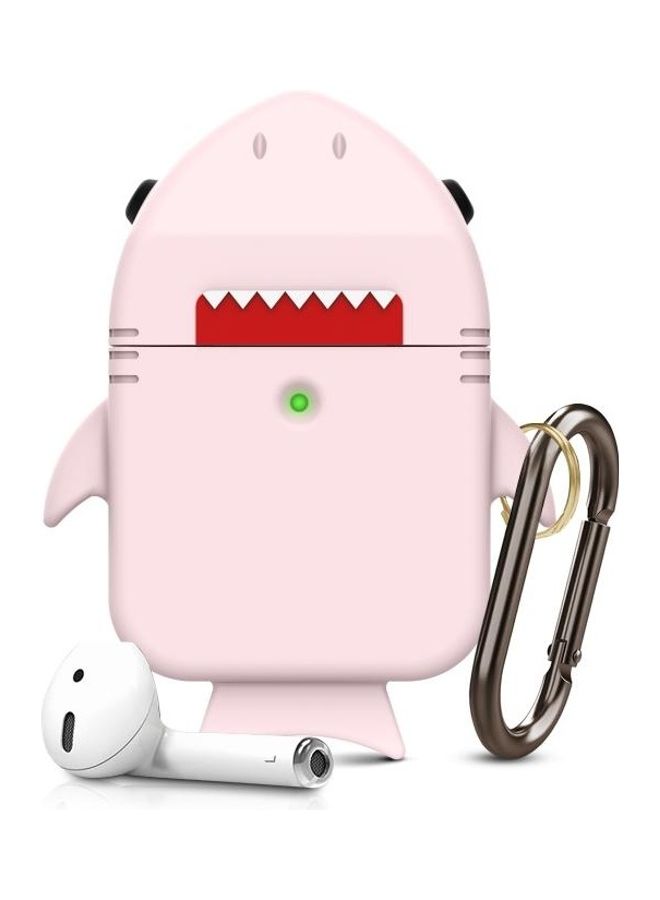 Anti-fall Shark Shape Silicone Earphone Protective Case with Carabiner for AirPods 1/2 Pink - Image 1