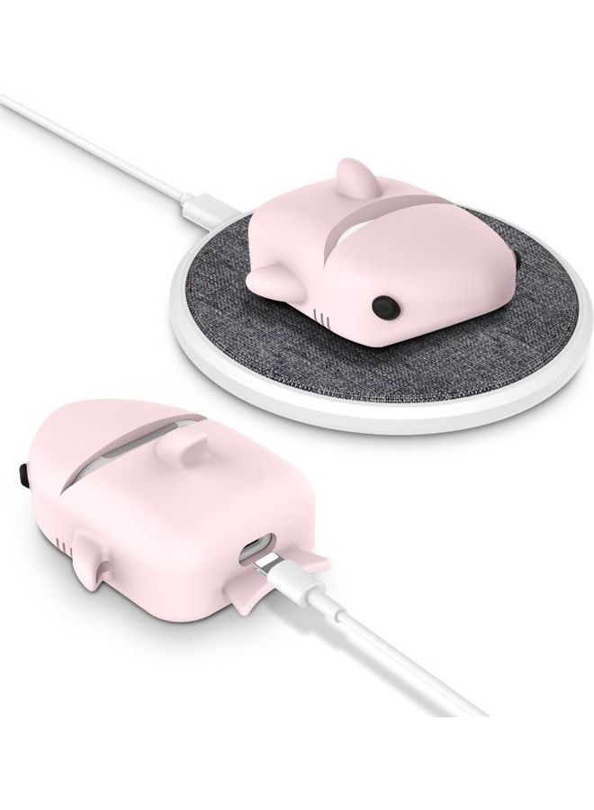 Anti-fall Shark Shape Silicone Earphone Protective Case with Carabiner for AirPods 1/2 Pink - Image 5