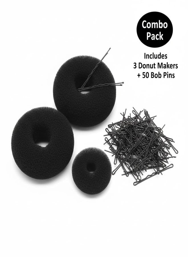 Palmate® Combo Hair Donut Bun Maker And Juda Pins Set, 3 different size Hair Donut Buns and 50 pcs 5.5 cm Bob pins I Ideal for Girls & Women - Image 2