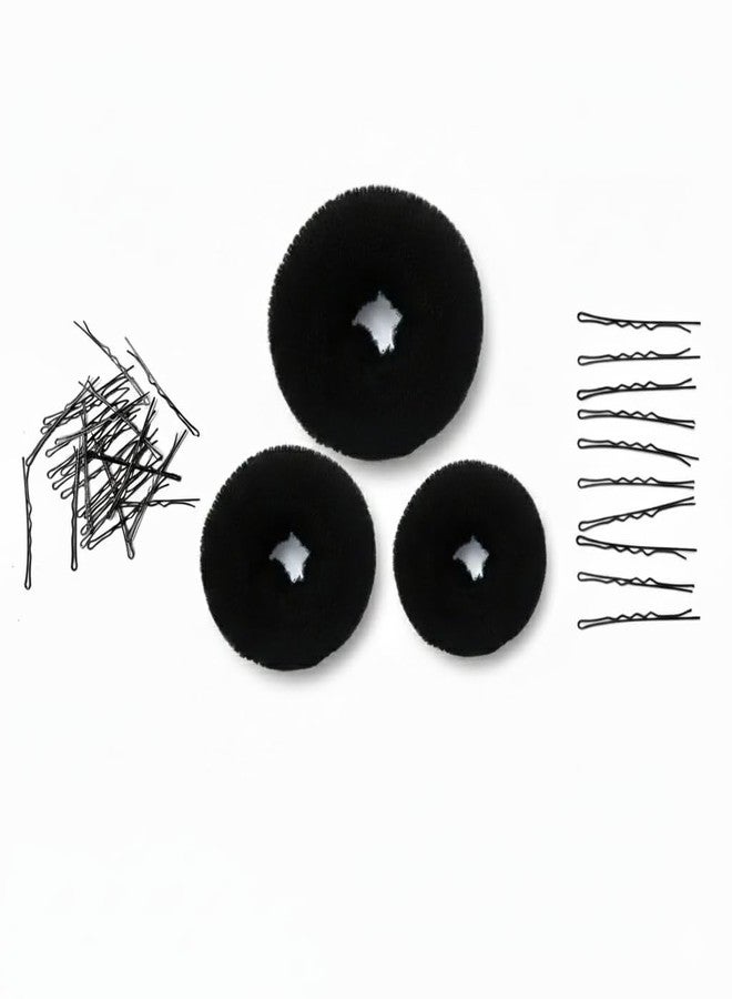 Palmate® Combo Hair Donut Bun Maker And Juda Pins Set, 3 different size Hair Donut Buns and 50 pcs 5.5 cm Bob pins I Ideal for Girls & Women - Image 1