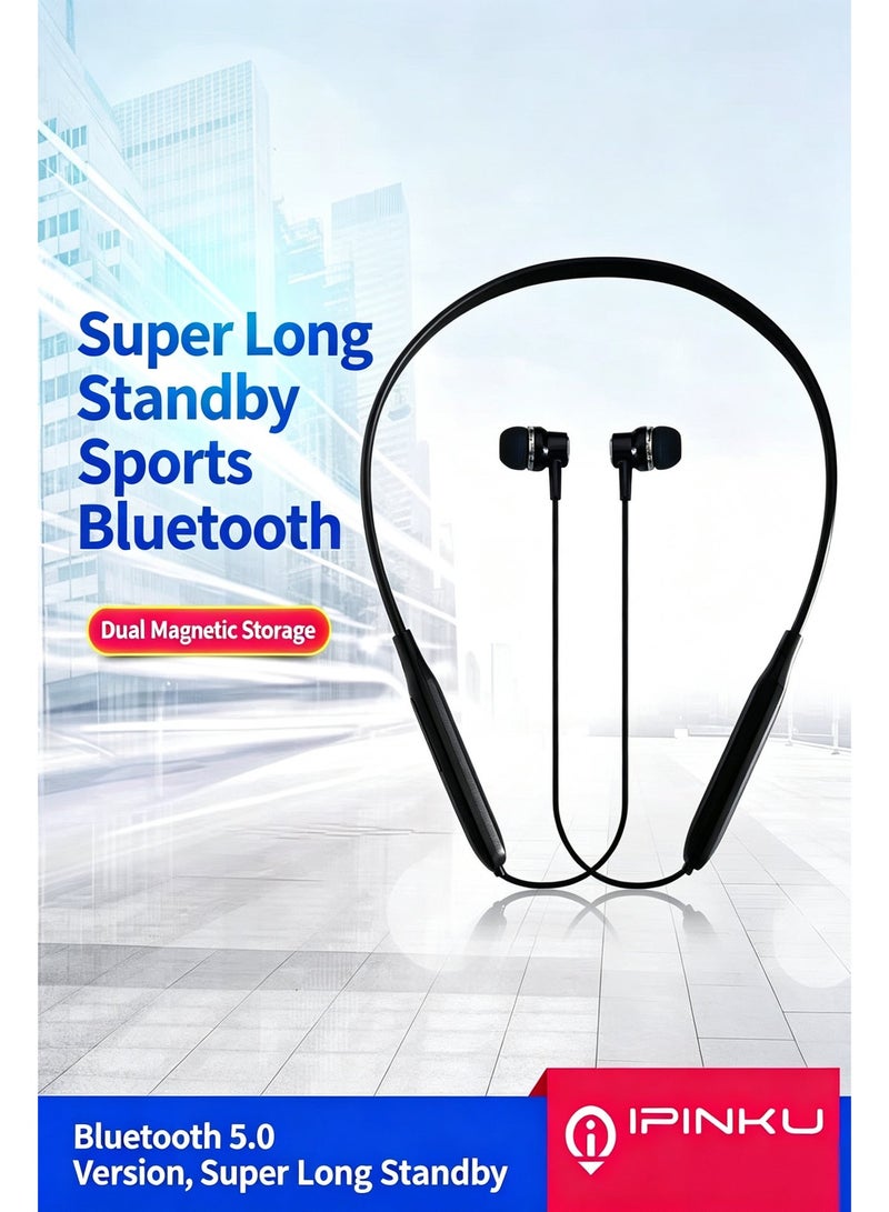 IPINKU Q5L Neckband Bluetooth Headset, Super Long Standby Sports Earphones with Magnetic Earbuds, USB Direct Charge, Built-in Microphone, Noise Reduction, Lightweight Wireless Headphones for Running, Gym and Daily Use - Image 3
