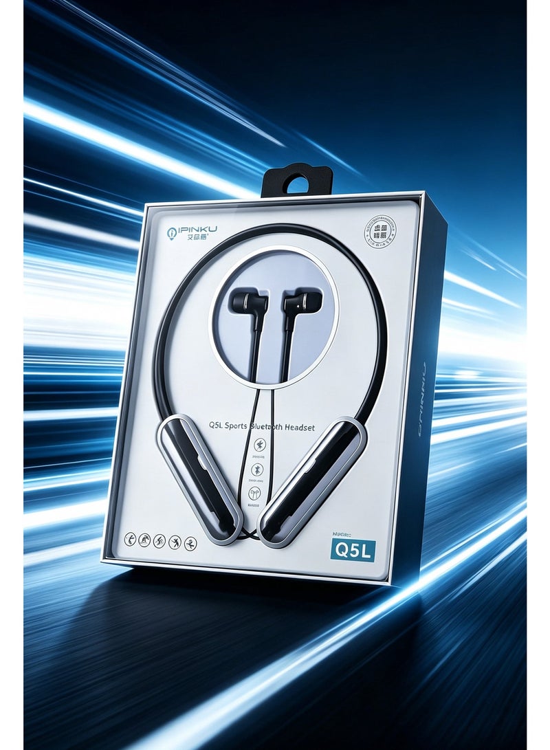 IPINKU Q5L Neckband Bluetooth Headset, Super Long Standby Sports Earphones with Magnetic Earbuds, USB Direct Charge, Built-in Microphone, Noise Reduction, Lightweight Wireless Headphones for Running, Gym and Daily Use - Image 2