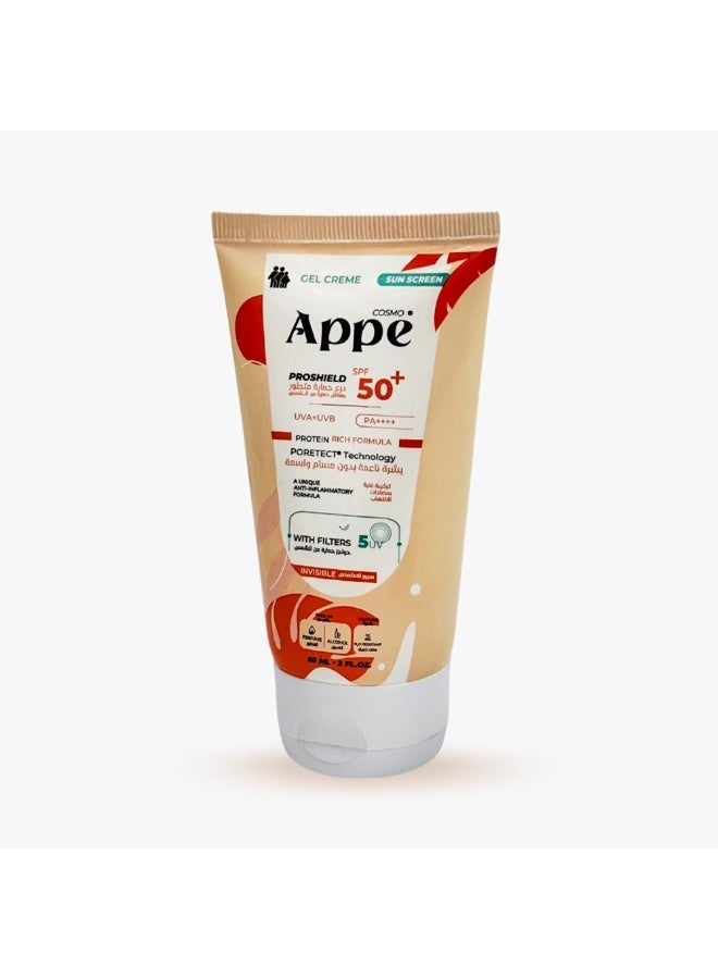 Cosmo APPE Proshield SPF 50+ Gel Creme Sunscreen 60ml - Invisible & Matte Finish - UVA/UVB PA++++ with PORETECT Technology - Alcohol & Perfume Free - Image 1