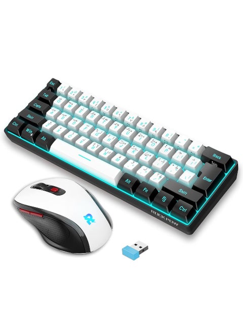 ROCK POW Arabic English 2.4G Wireless Gaming Keyboard and Mouse Combo Include Mini 60% Merchanical Feel RGB Backlit Keyboard Ergonomic Vertical Feel Small Wireless Mouse