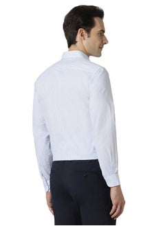 Peter England Peter England Men's Regular Fit Full Sleeve Striped Formal Shirt | Cotton Rich | Wonder Fabric | Premium Dobby Weave Light Blue  - Image 3
