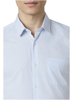 Peter England Peter England Men's Regular Fit Full Sleeve Striped Formal Shirt | Cotton Rich | Wonder Fabric | Premium Dobby Weave Light Blue  - Image 4