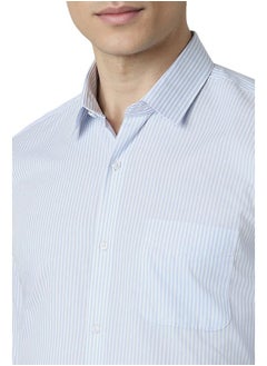 Peter England Peter England Men's Regular Fit Full Sleeve Striped Formal Shirt | Cotton Rich | Wonder Fabric | Premium Dobby Weave Light Blue  - Image 5