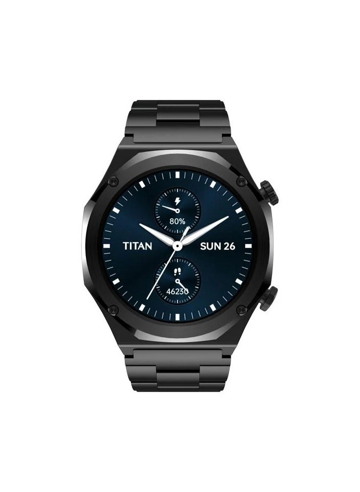 TITAN Maestro Smart Watch 1.43" AMOLED Round Display, Stainless Steel, Customisable UI, Smart AOD, Password, Extra Silicone Strap, Black - Image 1
