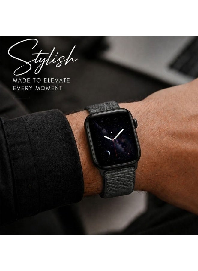CATANES Breathable Nylon Sport Loop Band Compatible with Apple Watch 44mm 45mm 46mm 49mm for Women Men, iWatch Wrist Straps for Ultra 3 2, Se, Series 11 10 9 8 7 - dark black grey - Image 5
