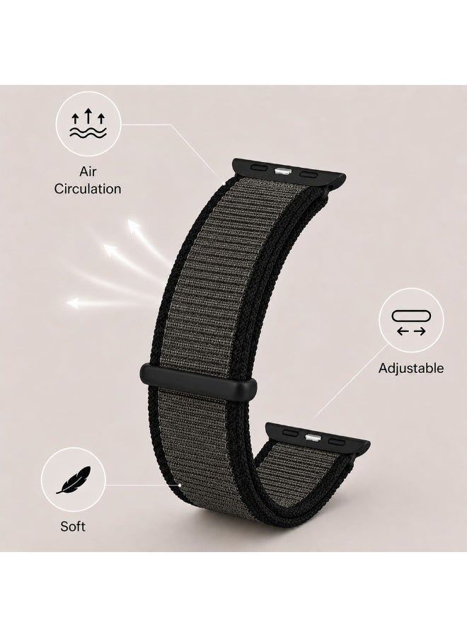CATANES Breathable Nylon Sport Loop Band Compatible with Apple Watch 44mm 45mm 46mm 49mm for Women Men, iWatch Wrist Straps for Ultra 3 2, Se, Series 11 10 9 8 7 - dark black grey - Image 3