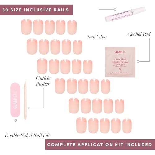 Glamnetic Press On Nails - French Peach | Super Short Round Fake Nails with Pastel Peach French Tips and Glossy Finish, Salon Quality | 15 Sizes - 30 Nail Kit with Glue - Image 4