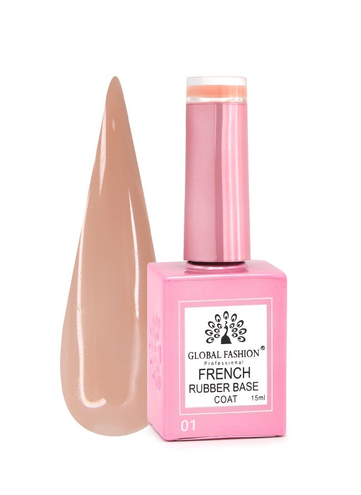 GLOBAL FASHION Global Fashion French Rubber Base Coat 15ml: Long-Lasting, Durable, & Chip-Resistant Gel Nail Polish Base Coat for Manicure and Pedicure | (01)  - Image 1