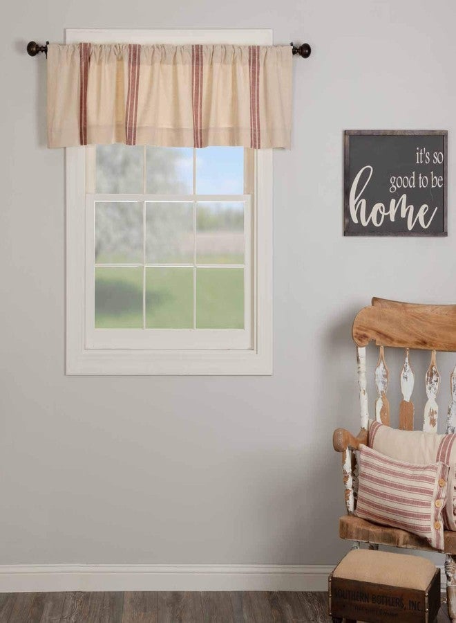 Piper Classics Market Place Red Grain Sack Stripe Valance, 16" x 72", Farmhouse Kitchen Curtain in Brick Red & Natural Cream Feed Sack Stripes - Image 2