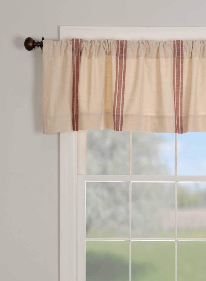 Piper Classics Market Place Red Grain Sack Stripe Valance, 16" x 72", Farmhouse Kitchen Curtain in Brick Red & Natural Cream Feed Sack Stripes - Image 1