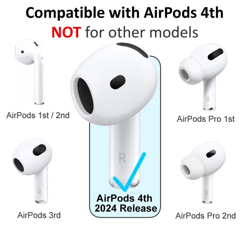 A-Focus [ Fit in Case ] Ear Tips Compatible with AirPods 4 Replacement Ultra Thin Add Grip Tips Anti Slip/Scratch Eartips Earbuds Cover Skin Accessories for New AirPod 4 White 5 Pairs - Image 2