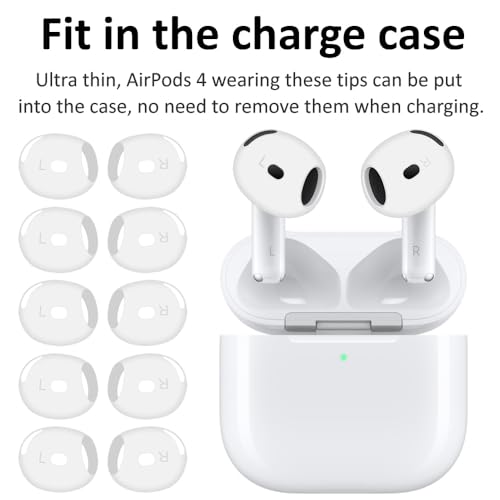 A-Focus [ Fit in Case ] Ear Tips Compatible with AirPods 4 Replacement Ultra Thin Add Grip Tips Anti Slip/Scratch Eartips Earbuds Cover Skin Accessories for New AirPod 4 White 5 Pairs - Image 3