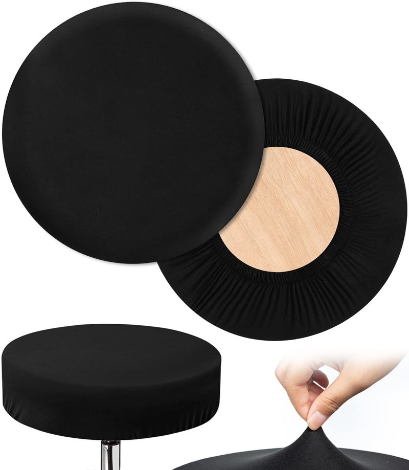 HFATMOS Black Bar Stool Covers Round, 2 Pcs High Stretchy Circle Stool Cover, Soft Seat Slipcover Fit for Stool of Dia 12-15 in - Image 1