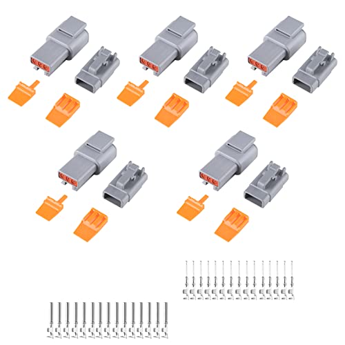 MUYI DTM Connector Kit, 5 Sets 3 Pin IP67 Waterproof Connector DTM04-3P/DTM06-3S for 22-15 AWG Wire Harness with Size 20 Contacts Pin Sockets - Image 1
