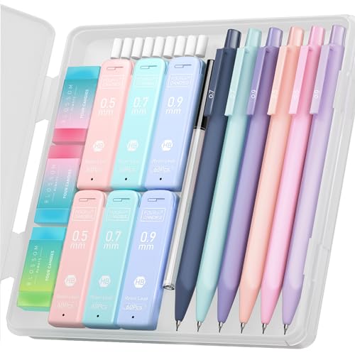 Four Candies Cute Mechanical Pencil Set, 6PCS Pastel Mechanical Pencils 0.5 mm & 0.7mm & 0.9mm with 360PCS Leads, 3PCS Erasers and 9PCS Eraser Refills, Aesthetic Pencils for Girls Writing, Art Drawing - Image 1