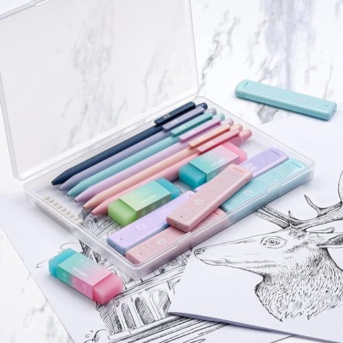Four Candies Cute Mechanical Pencil Set, 6PCS Pastel Mechanical Pencils 0.5 mm & 0.7mm & 0.9mm with 360PCS Leads, 3PCS Erasers and 9PCS Eraser Refills, Aesthetic Pencils for Girls Writing, Art Drawing - Image 4