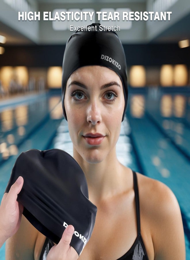 Dizokizo 2pcs High Elasticity Silicone Swim Cap for Women and Men, Comfortable Non-Slip Swimming Caps for Long and Short Hair, Durable Waterproof Swim Hats for Adults, Keep Hair Dry (Grey & Black) - Image 3