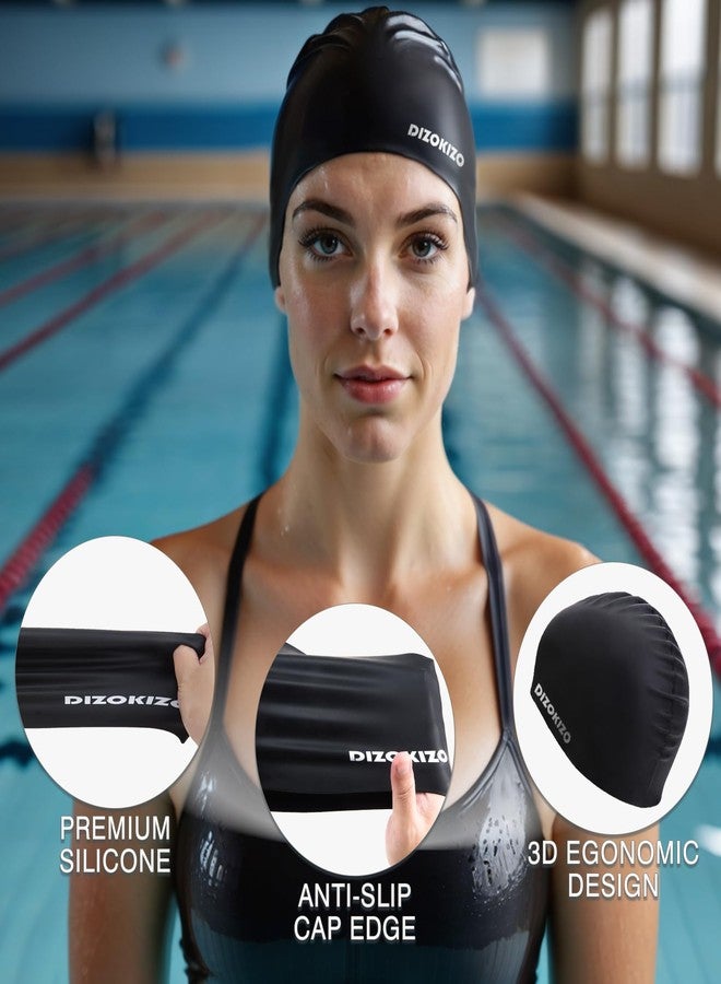 Dizokizo 2pcs High Elasticity Silicone Swim Cap for Women and Men, Comfortable Non-Slip Swimming Caps for Long and Short Hair, Durable Waterproof Swim Hats for Adults, Keep Hair Dry (Grey & Black) - Image 4