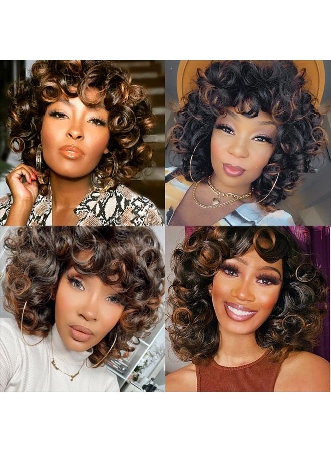 ELIM Curly Wigs for Black Women Mixed Brown Short Kinky Curly Wigs for Women Big Curly Afro Soft Wig with Bangs Heat Resistant Natural Cute Synthetic Wig with Accessories Z014BB - Image 4