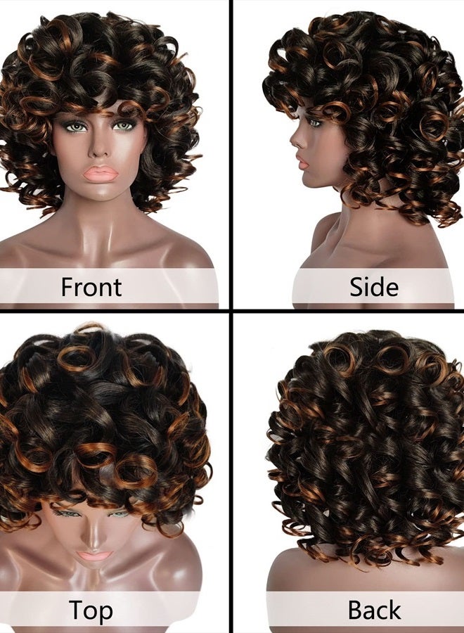 ELIM Curly Wigs for Black Women Mixed Brown Short Kinky Curly Wigs for Women Big Curly Afro Soft Wig with Bangs Heat Resistant Natural Cute Synthetic Wig with Accessories Z014BB - Image 2