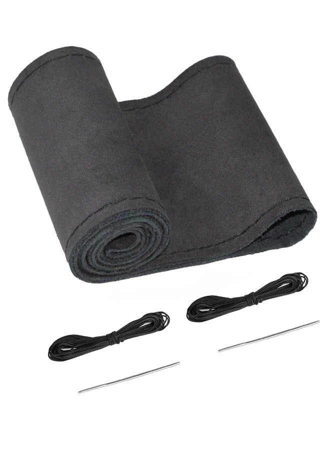 BELINOUS Leather Car Steering Wheel Cover Lace Up, Stitch On Wrap (Size L6, Black) - Image 1