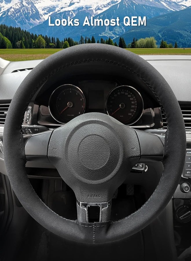 BELINOUS Leather Car Steering Wheel Cover Lace Up, Stitch On Wrap (Size L6, Black) - Image 4