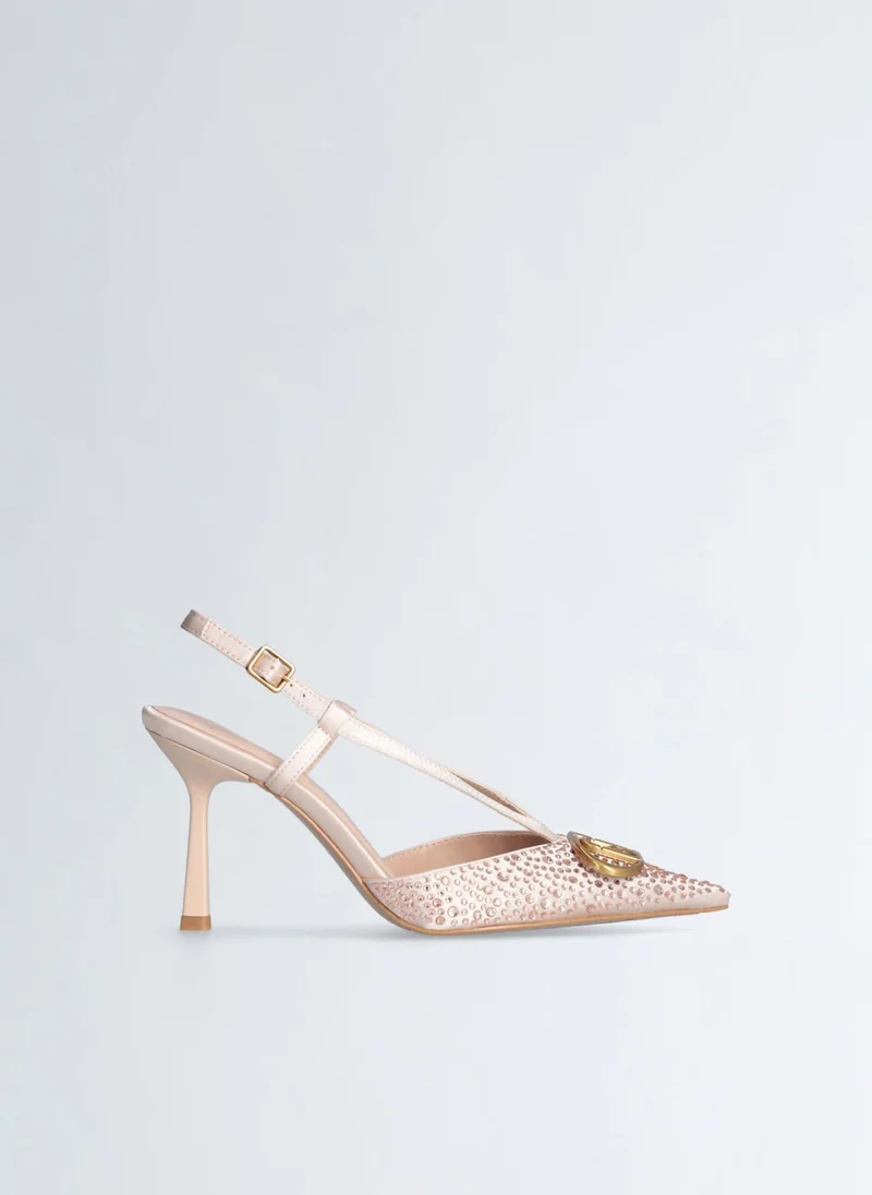 ليو جو صنادل نسائية بكعب رفيع مرصعة بالكامل