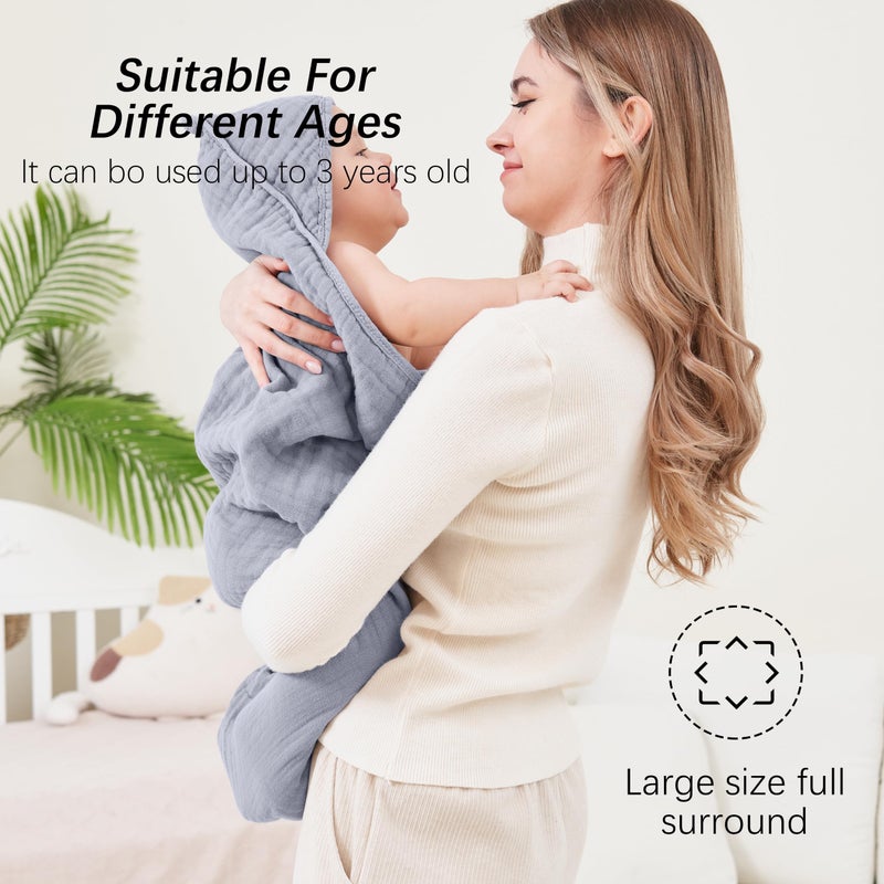 SWEET DOLPHIN Muslin Hooded Baby Bath Towels - 2 Pack 100% Cotton Towel for Babies, Infants, Toddlers - 32x32Inch - Highly Absorbent and Newborn Essential, Green and Grey - Image 4
