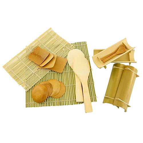 BambooMN 15.3" Hangiri Oke Sushi Rice Cooling Bowl/Tub with Lid, 19 Pieces Making Serving Accessory Kit - Jumbo - Image 3