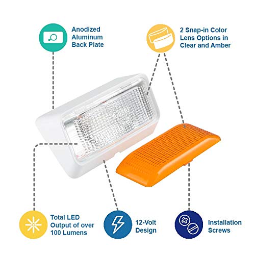 Lumitronics RV 12V LED Outdoor Exterior Porch Light Utility Lighting Fixture - Clear & Amber Lenses Used for Camper Lights (White) - Image 2