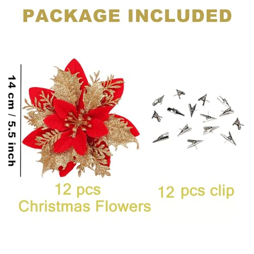 BAOTUJIA Christmas 12Pcs Poinsettias Flowers Decoration Artificial Flowers for Christmas Tree Ornaments Suitable for Home Wreath Making Xmas Decorations Xmas Tree Decorations Items - Image 2