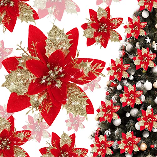 BAOTUJIA Christmas 12Pcs Poinsettias Flowers Decoration Artificial Flowers for Christmas Tree Ornaments Suitable for Home Wreath Making Xmas Decorations Xmas Tree Decorations Items - Image 1