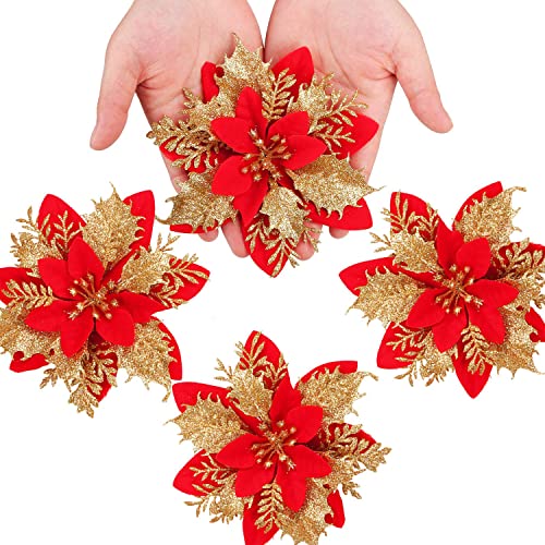 BAOTUJIA Christmas 12Pcs Poinsettias Flowers Decoration Artificial Flowers for Christmas Tree Ornaments Suitable for Home Wreath Making Xmas Decorations Xmas Tree Decorations Items - Image 3