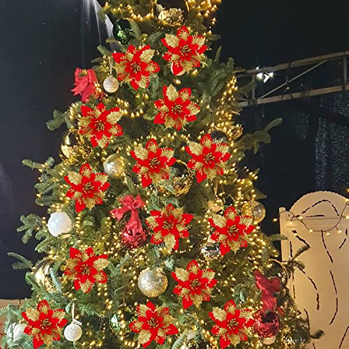 BAOTUJIA Christmas 12Pcs Poinsettias Flowers Decoration Artificial Flowers for Christmas Tree Ornaments Suitable for Home Wreath Making Xmas Decorations Xmas Tree Decorations Items - Image 5