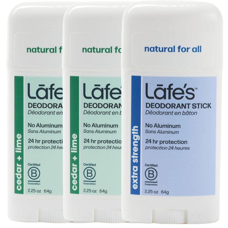 Lafe's Natural Body Care | 2 Fresh & 1 Extra Strength Deodorant Sticks | 24-Hour Protection & All Natural; 3 Pack (2.25oz each)